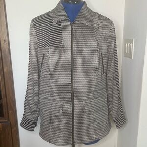 CAbi Black and White Striped Blazer with Zip-Up Front